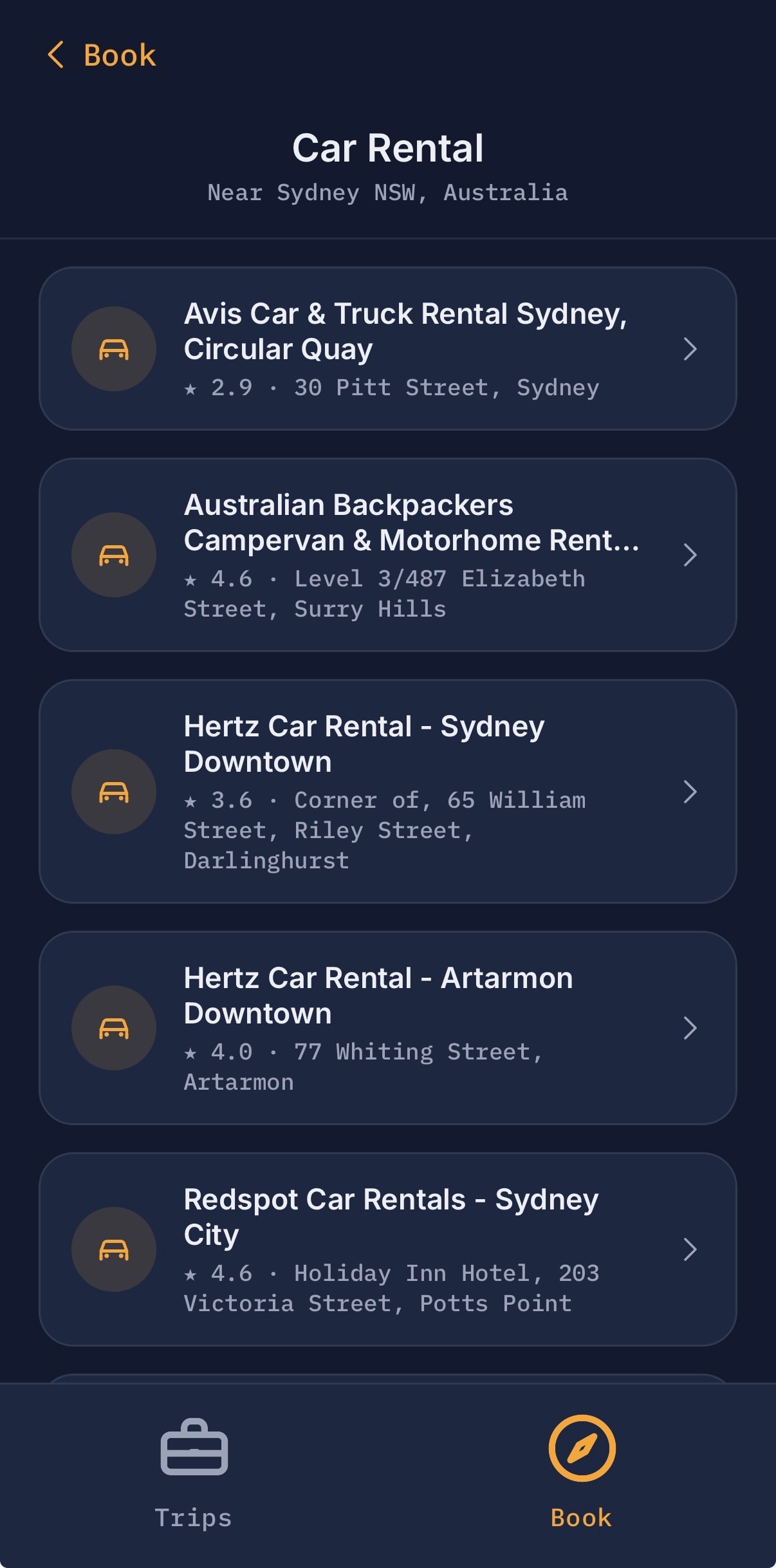 Car rental options near the destination